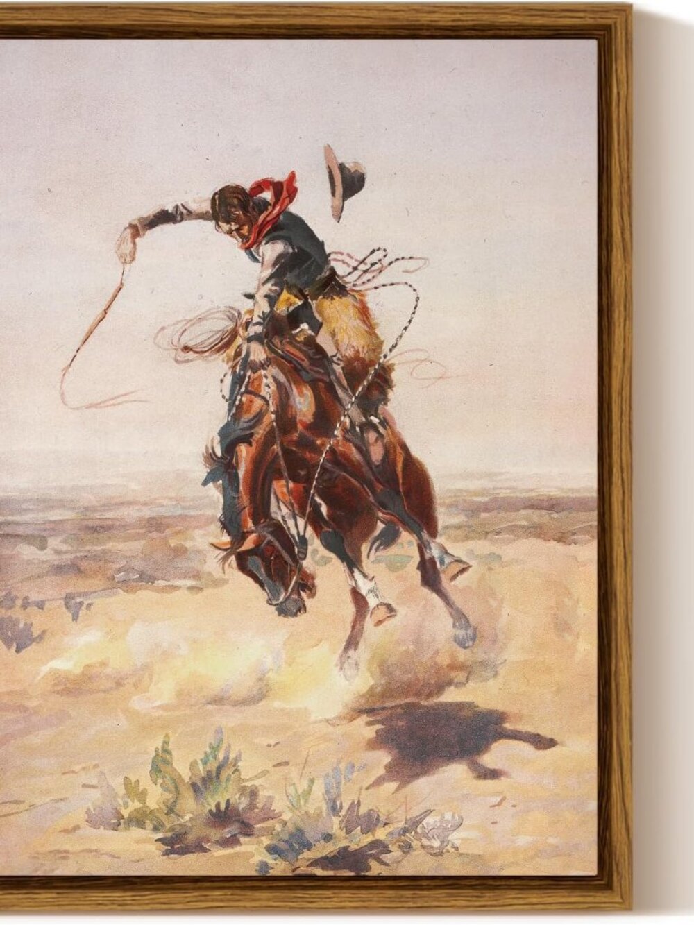 Framed Canvas Wall Art Western Cowboy Decor Rustic Vintage Cowboy Oil Paintings